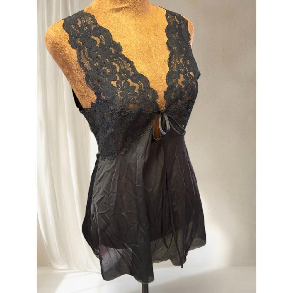 Vintage Lace Babydoll Whimsigoth Grunge Punk JCPennys Black Lingerie Tank Top - Picture 3 of 7